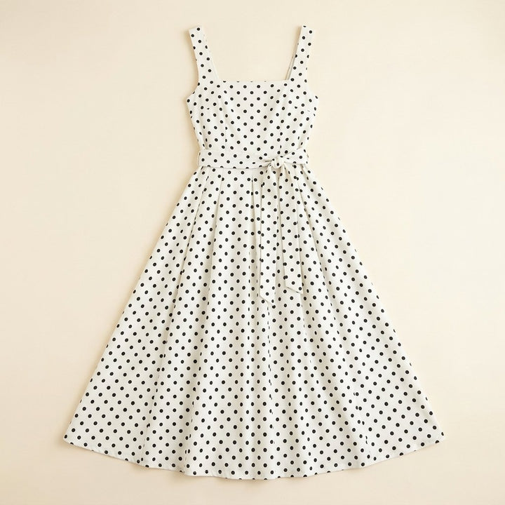Elysia polka dot midi dress product flat lay