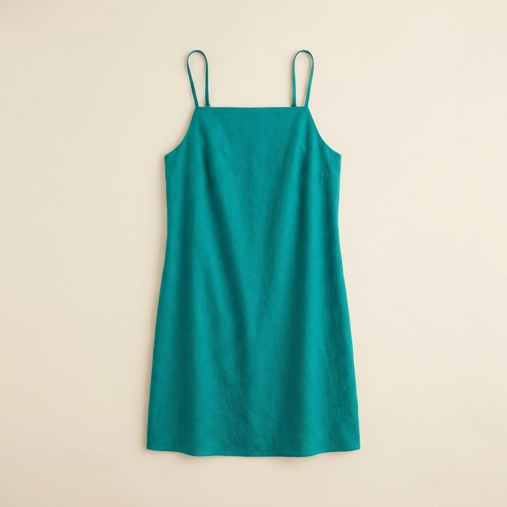 Elysia teal linen shift dress flat lay