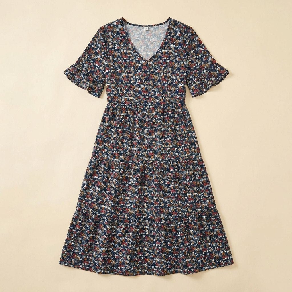 Elysian floral dress flat lay