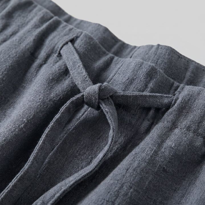 Elysian linen pants fabric closeup drawstring