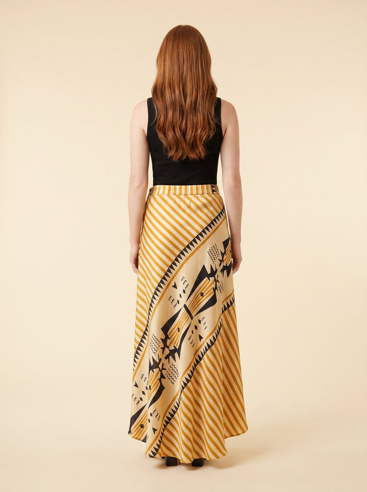 Elysian satin geometric maxi skirt back view