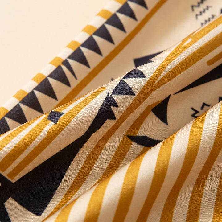 Elysian satin geometric maxi skirt fabric closeup