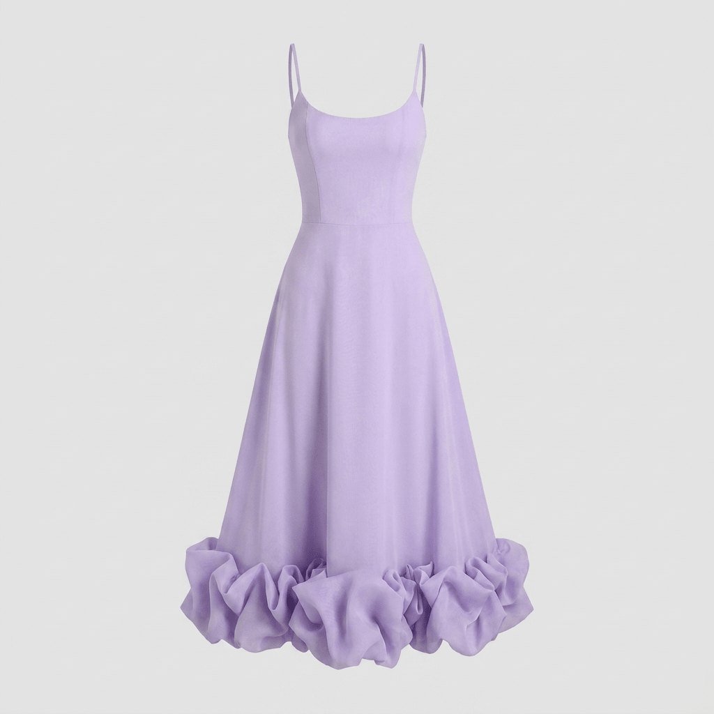 Elysian ruffle wedding dress product flat lay