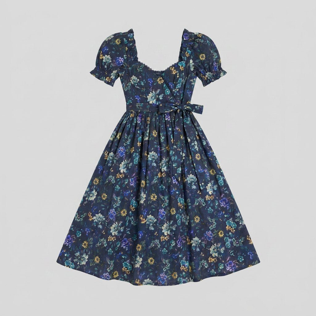Elysian tapestry dress blue product flat lay