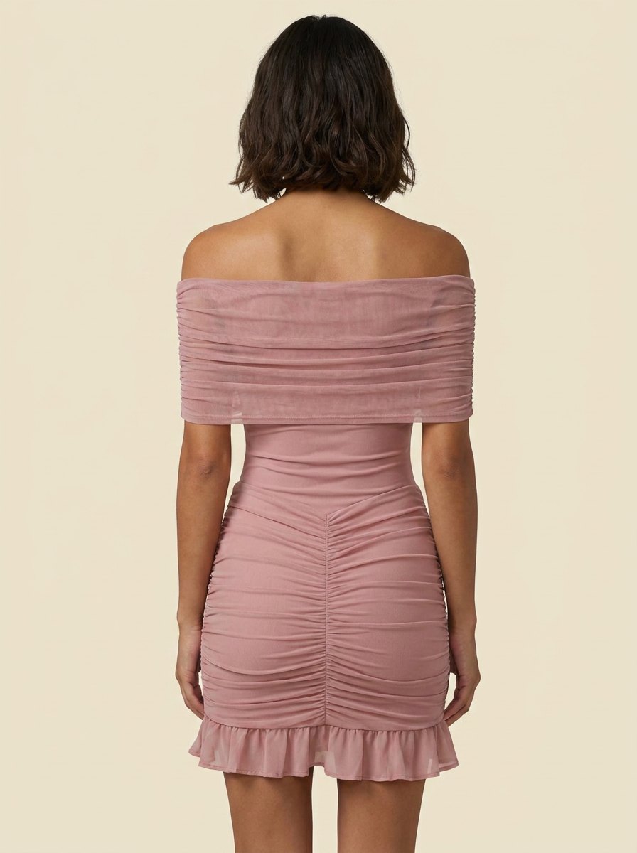 Emmeline ruched lace mini dress back view
