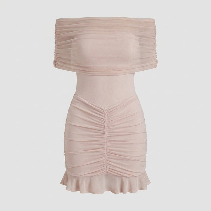 Emmeline ruched lace mini dress product flat lay