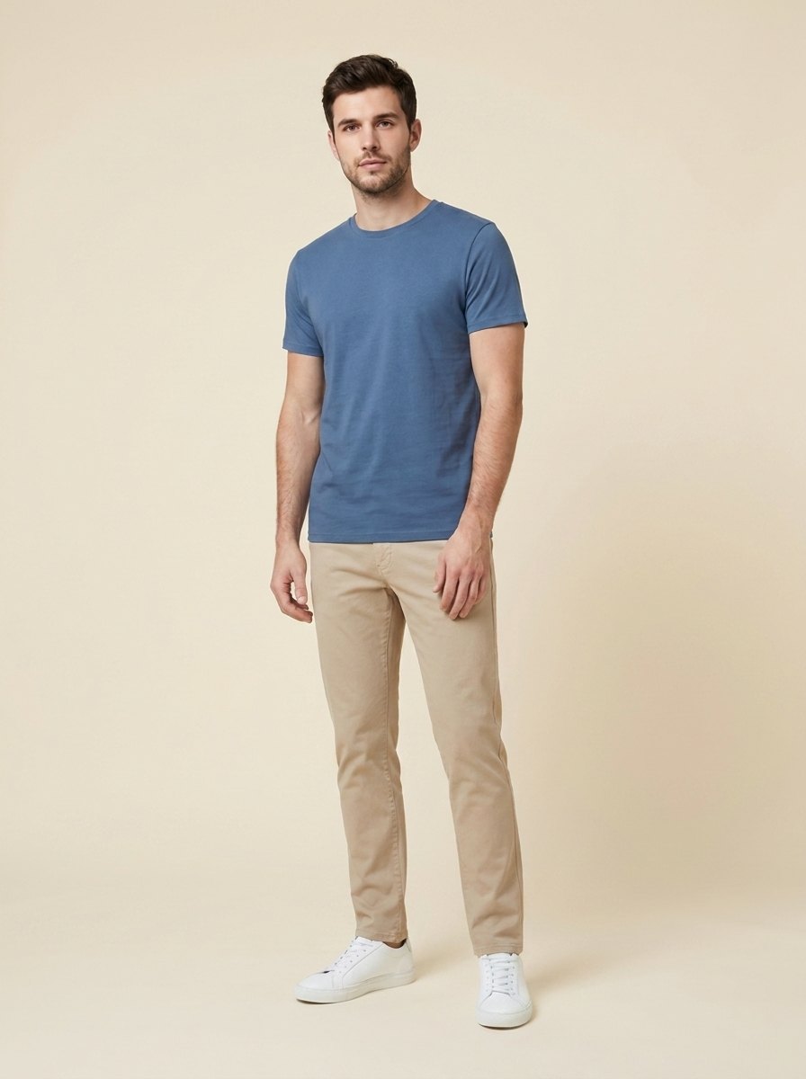 Emmett men's crew neck tee steel blue front