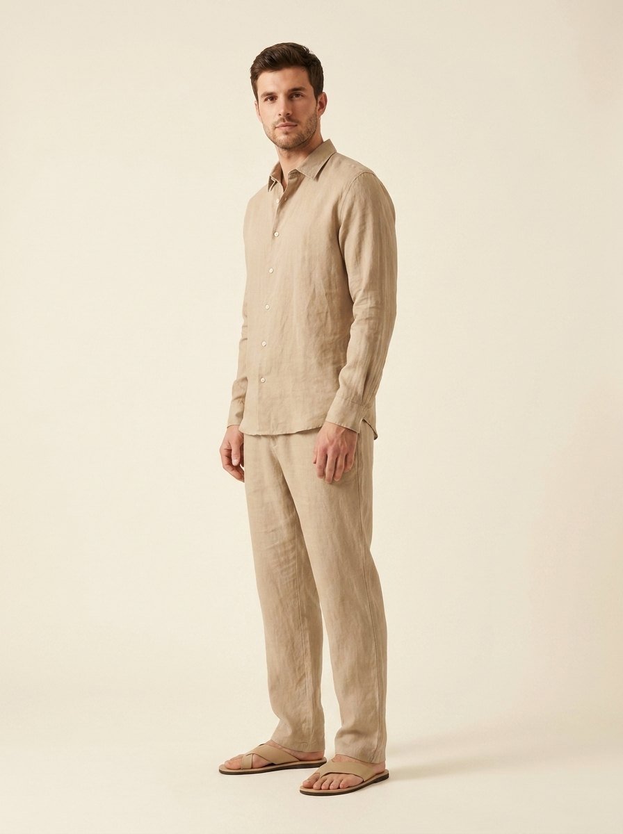 Ethan linen set beige shirt and pants