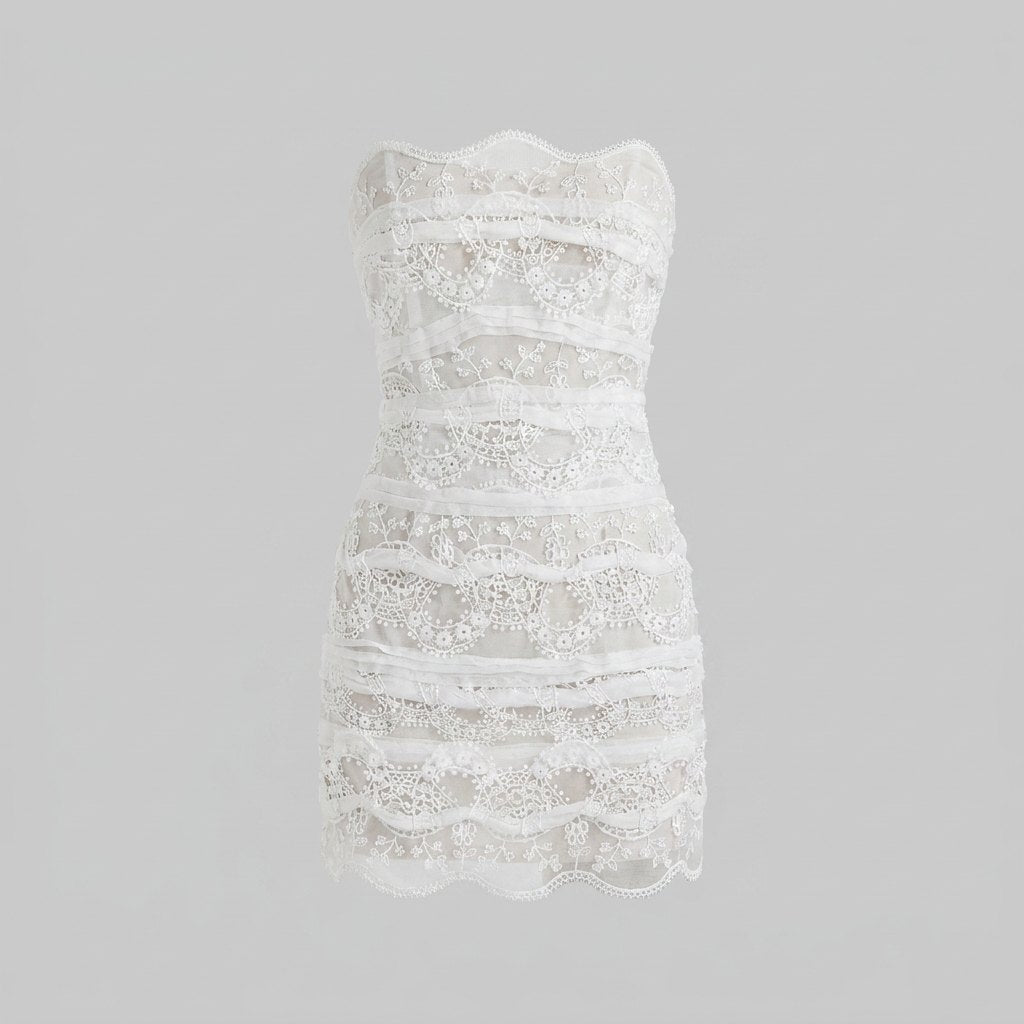 Evelyn lace mini dress white product flat lay
