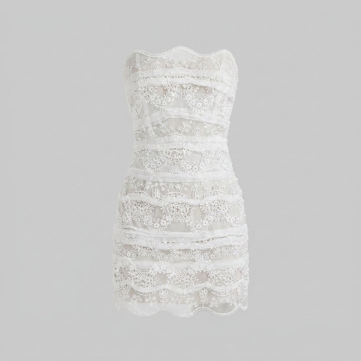 Evelyn lace mini dress white product flat lay