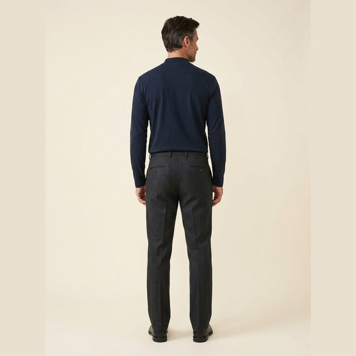 Everett navy mock-neck long-sleeve tee, back view on model