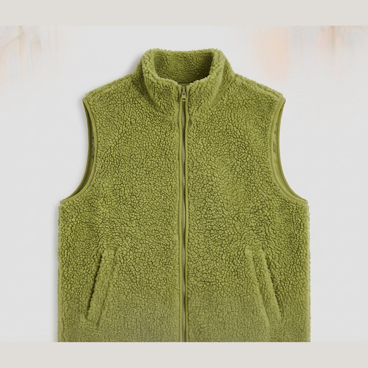 Faustine sherpa fleece vest in olive green, product shot