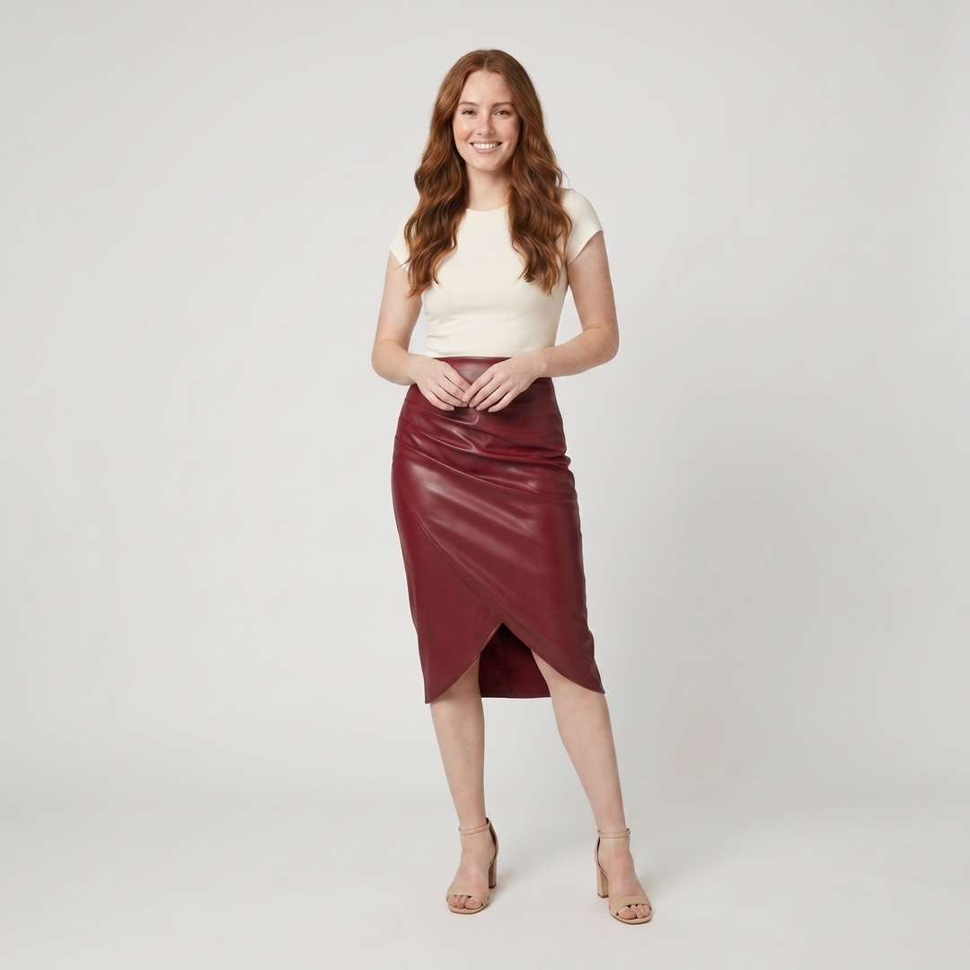 Fina red faux leather midi skirt