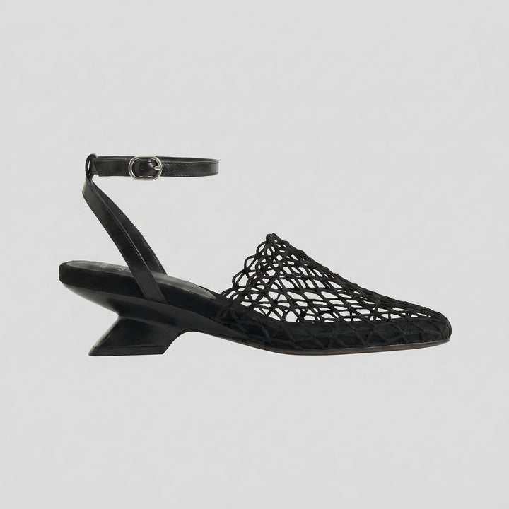 Fiona woven mesh wedge heel black