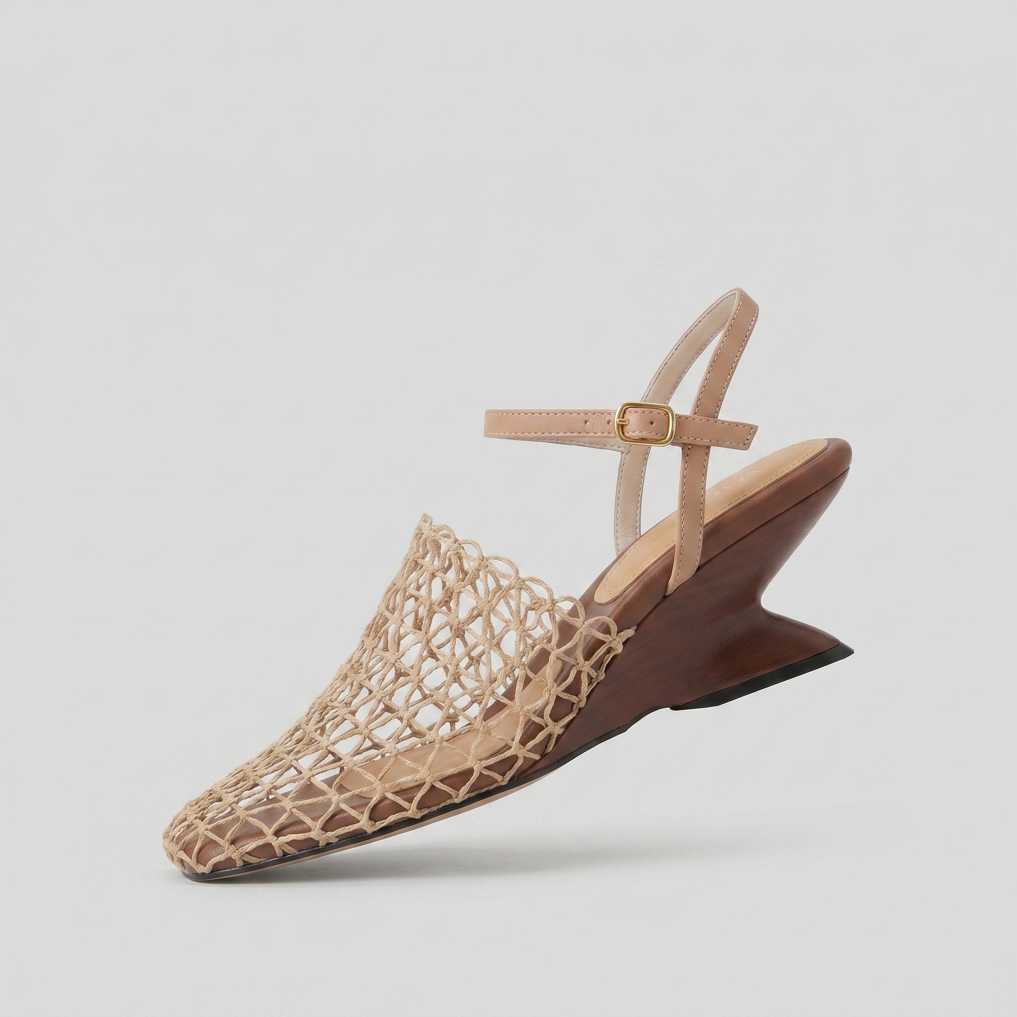 Fiona woven mesh wedge heel brown