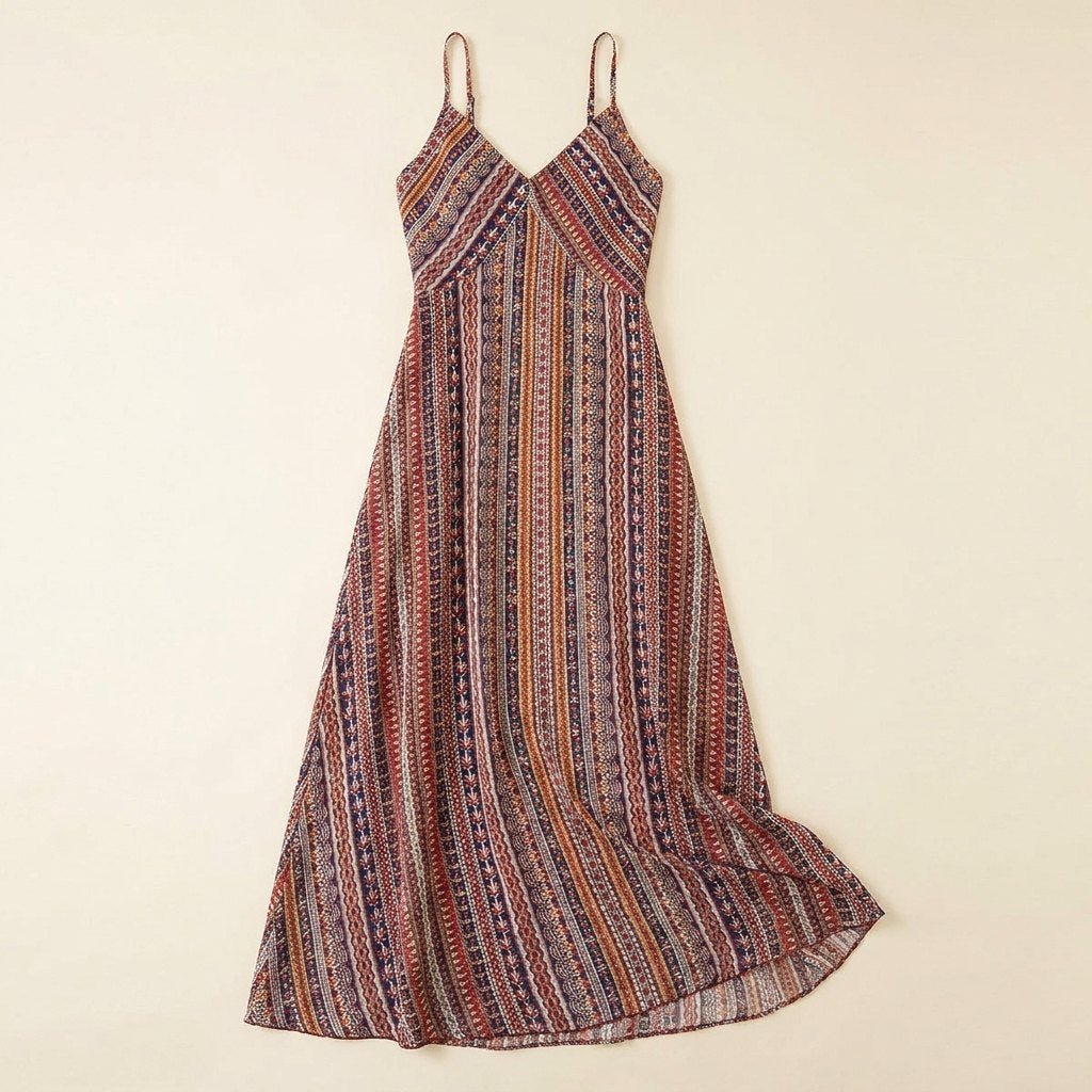 Fiora boho stripe maxi dress product flat lay