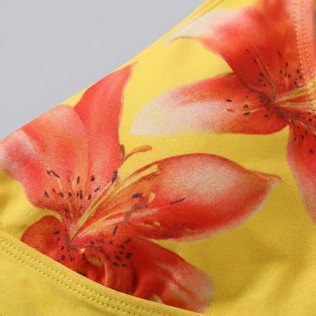 Fleur floral bikini fabric close-up