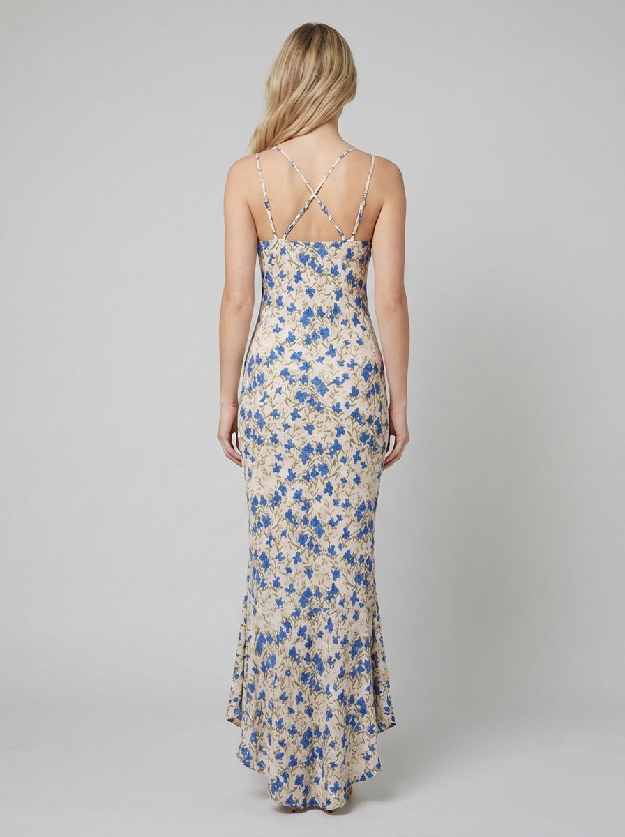 Fleur blue floral maxi dress back