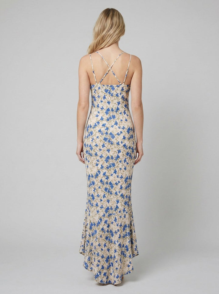 Fleur blue floral maxi dress back