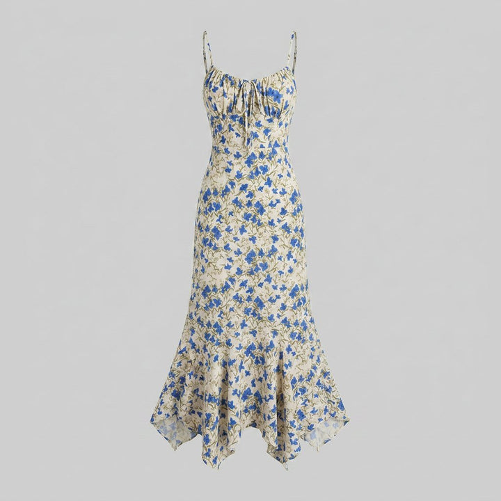 Fleur blue floral maxi dress flat lay