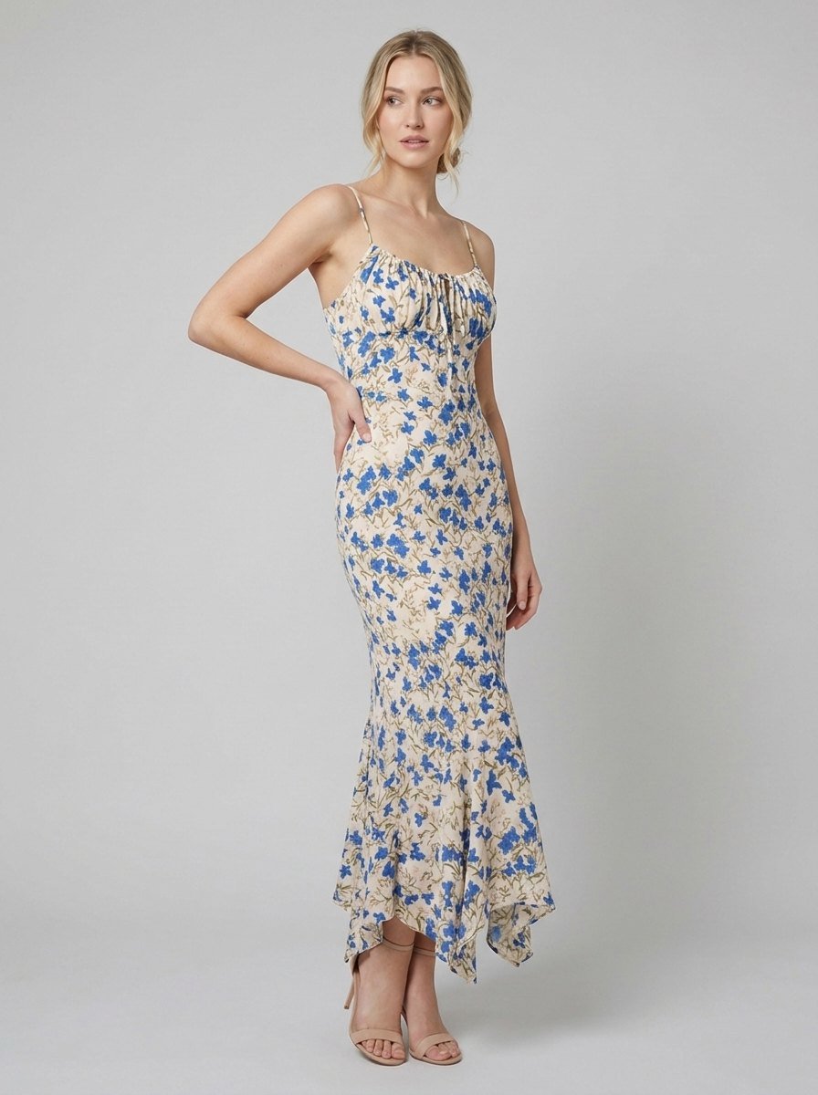 Fleur blue floral maxi dress side