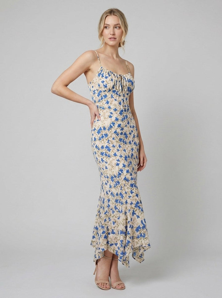 Fleur blue floral maxi dress side