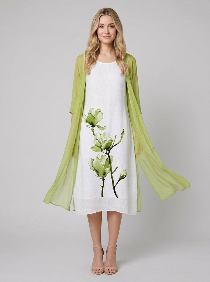 Fleur midi dress light green floral chiffon
