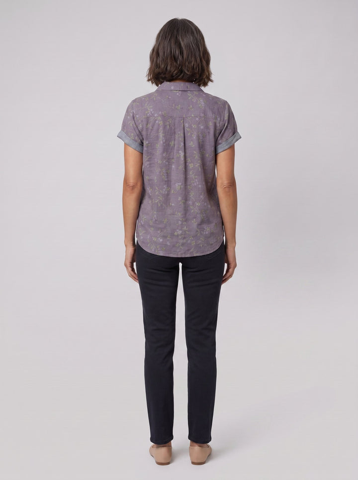 Fleur vintage blouse purple floral print - back view