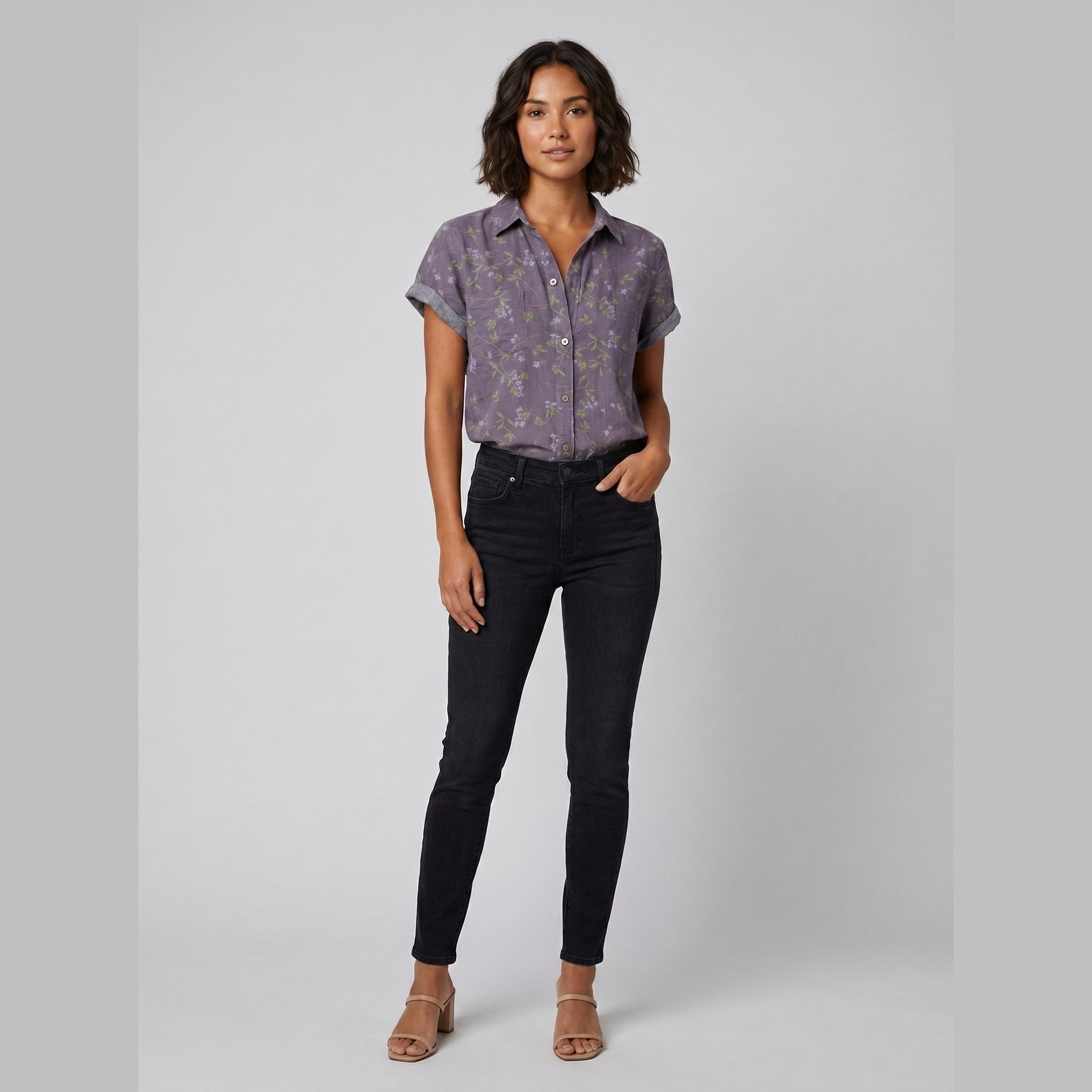 Fleur vintage floral blouse purple front