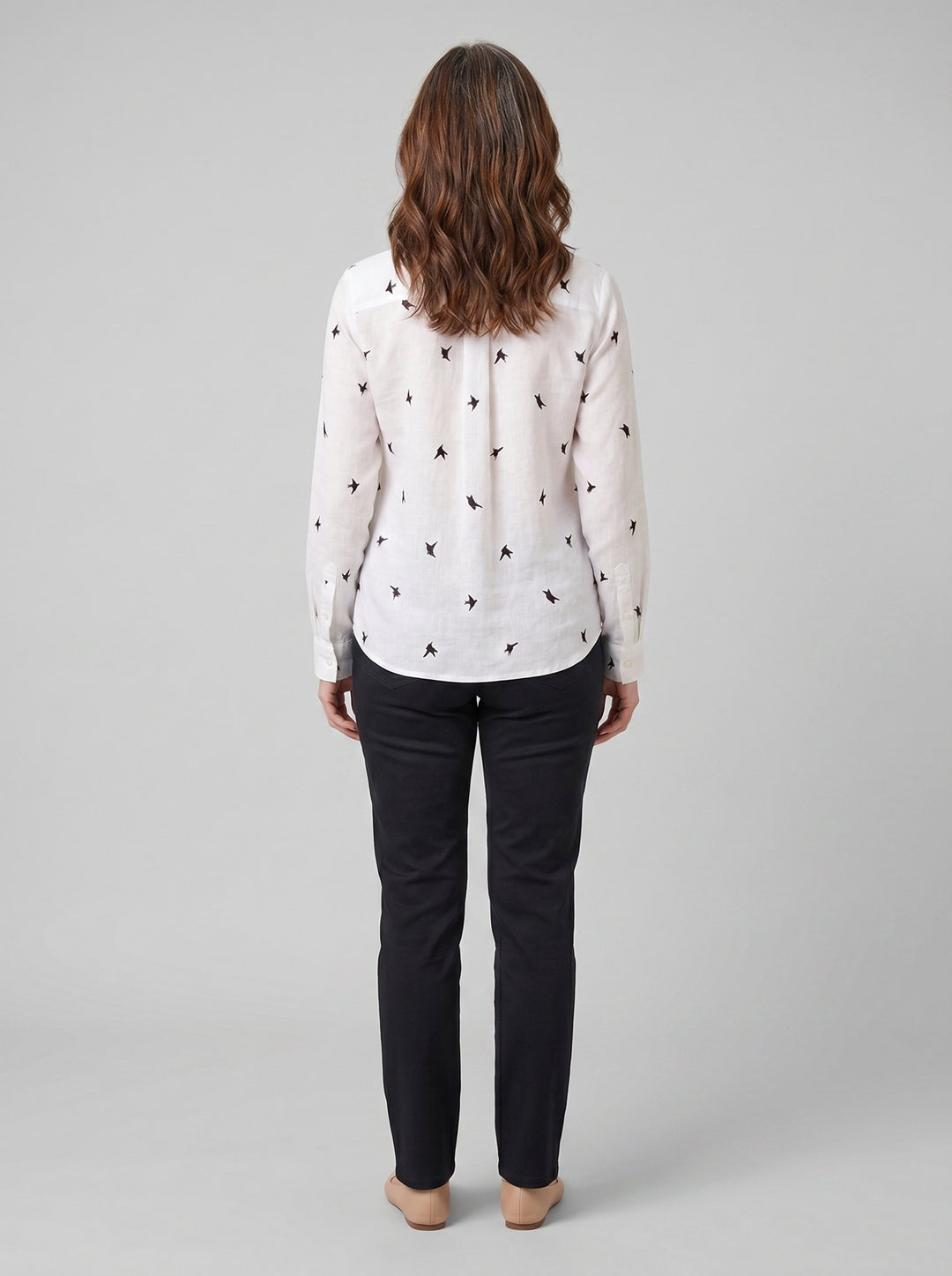 Flora women's cotton linen top white - back view