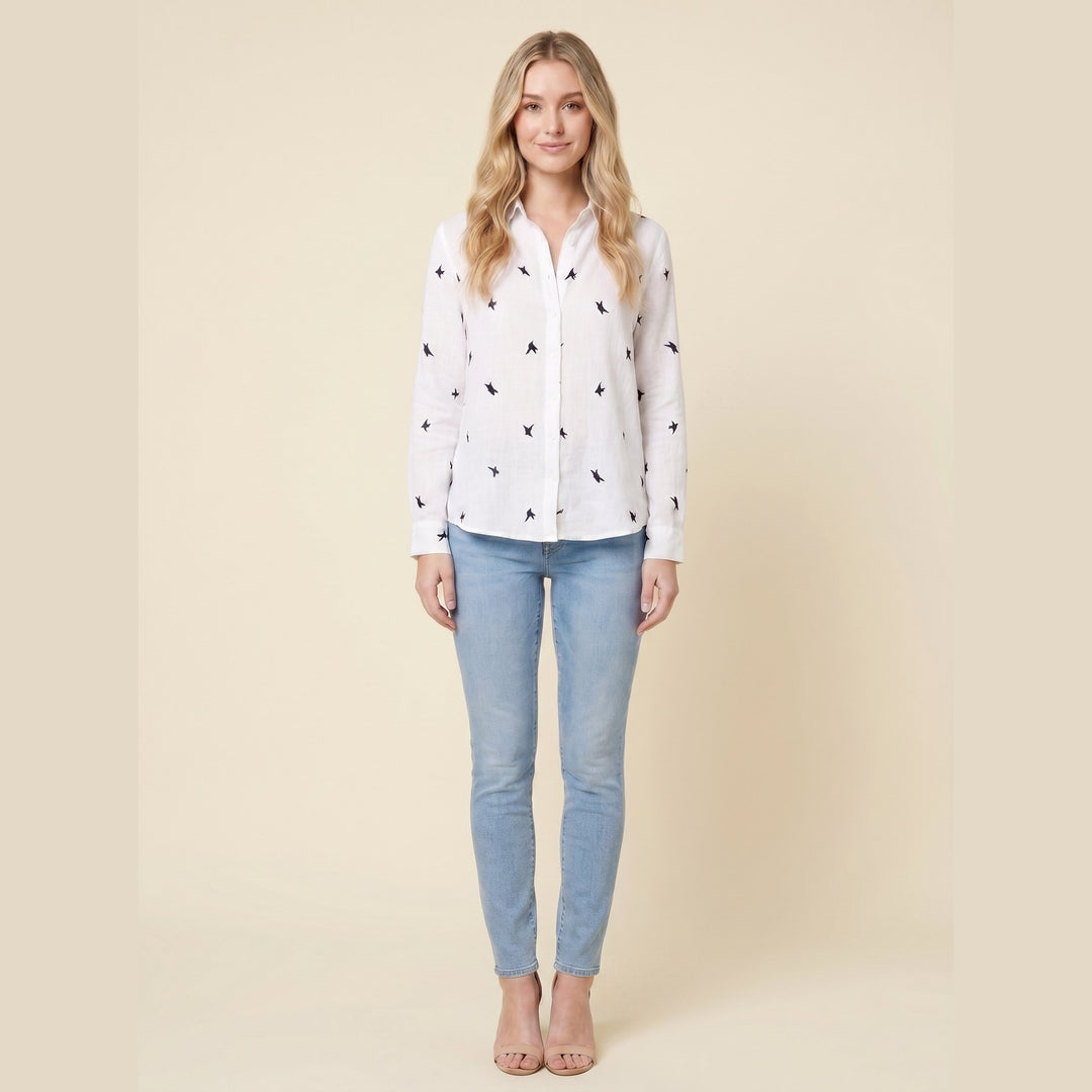 Flora bird embroidery blouse white
