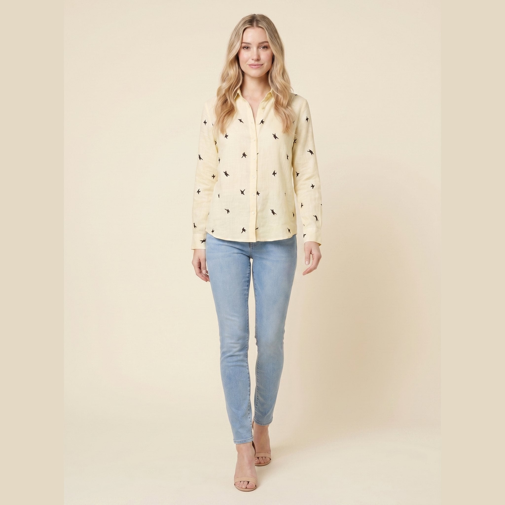 Flora bird embroidery blouse yellow