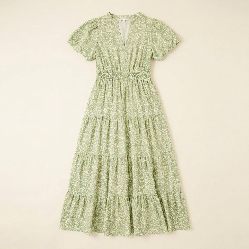 Furgeson green floral maxi dress flat lay