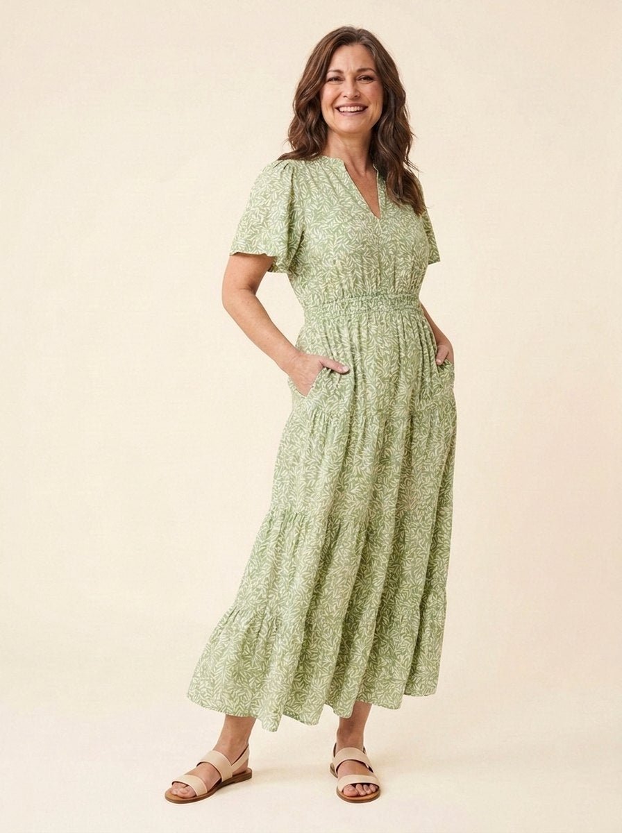 Furgeson green floral maxi dress side