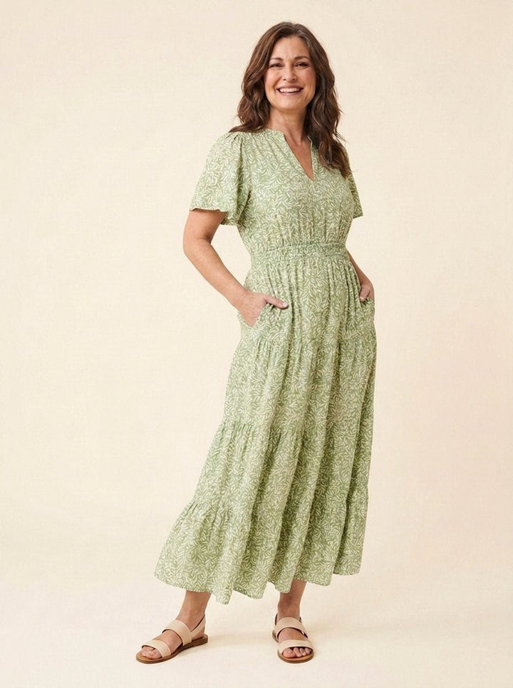 Furgeson green floral maxi dress side