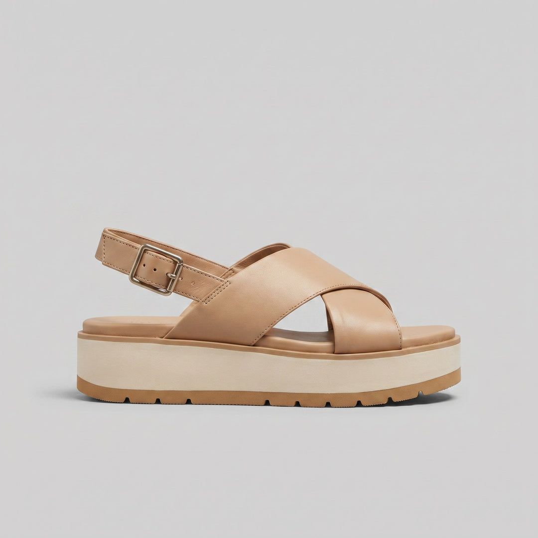 Almond tone flatform sandal side profile showing the platform sole - The store Vancouver