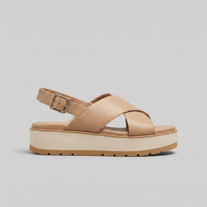Almond tone flatform sandal side profile showing the platform sole - The store Vancouver