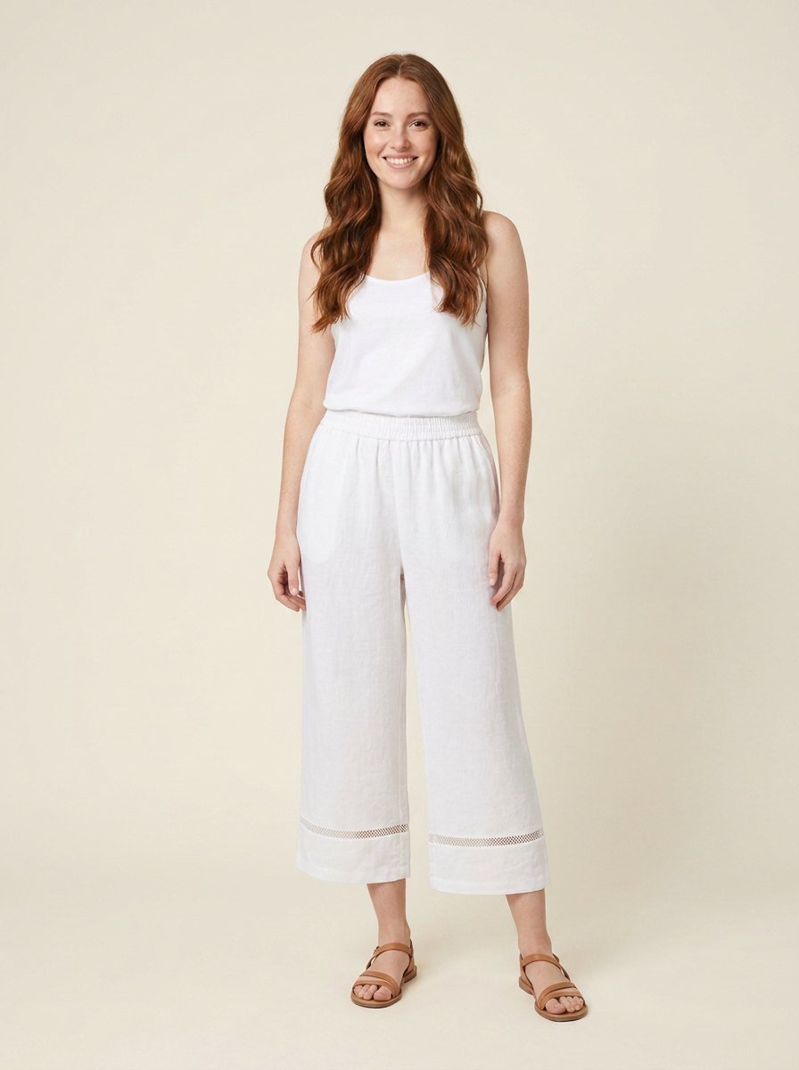 Gillian optic white linen cropped trousers front