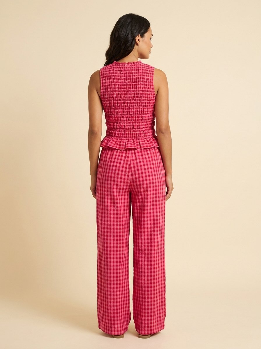 Gina gingham two-piece set pink red back