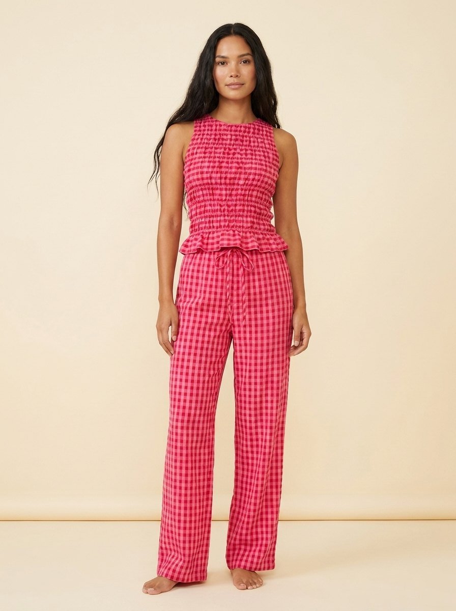 Gina gingham two-piece set pink red front