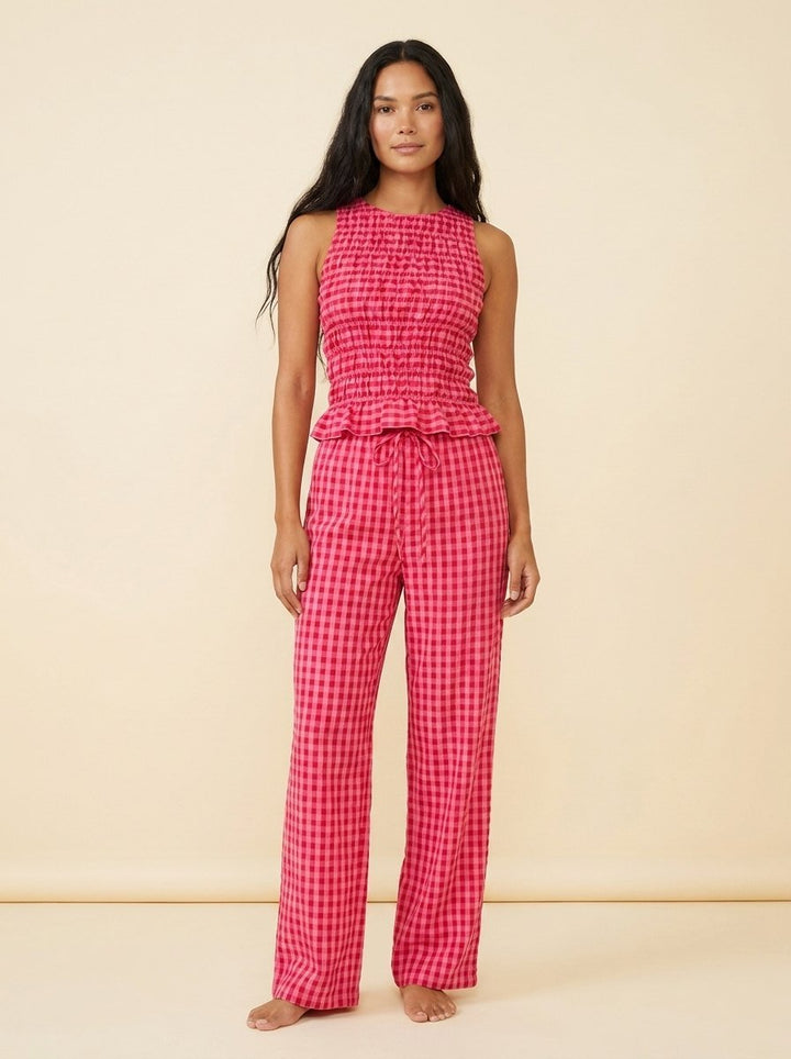 Gina gingham two-piece set pink red front