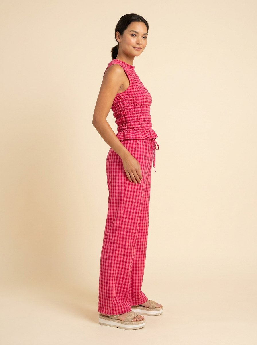 Gina gingham two-piece set pink red side