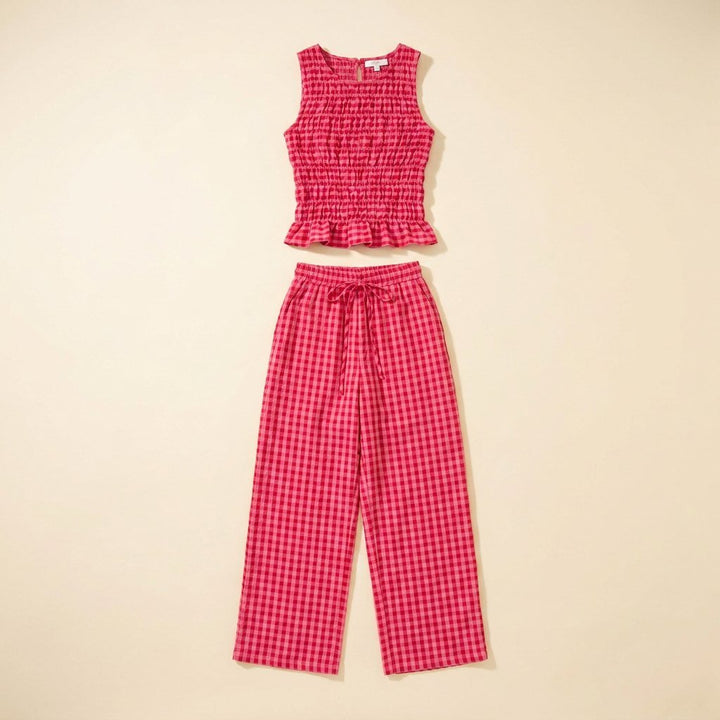 Gina gingham two-piece set product flat lay