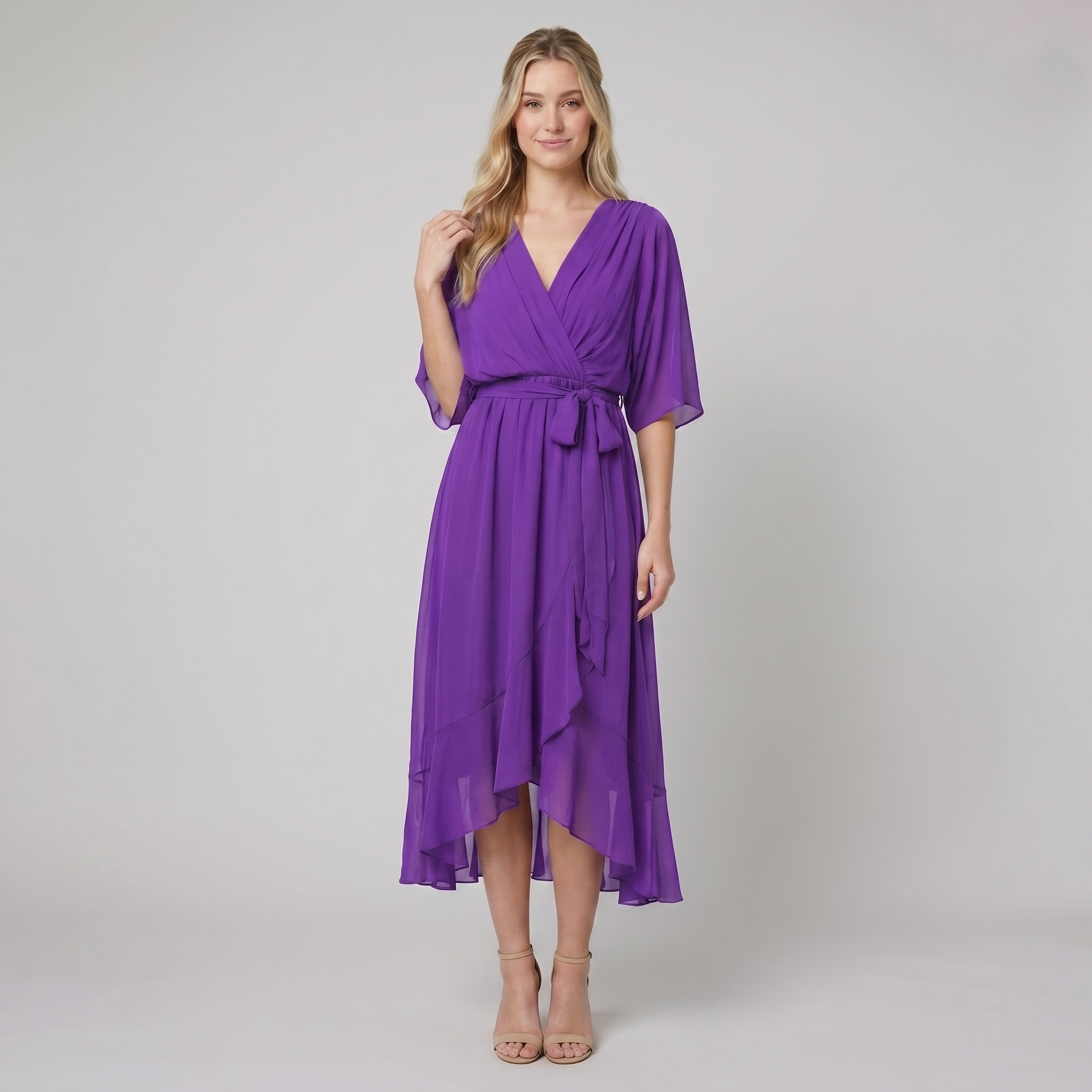Ginevra purple chiffon wrap midi dress
