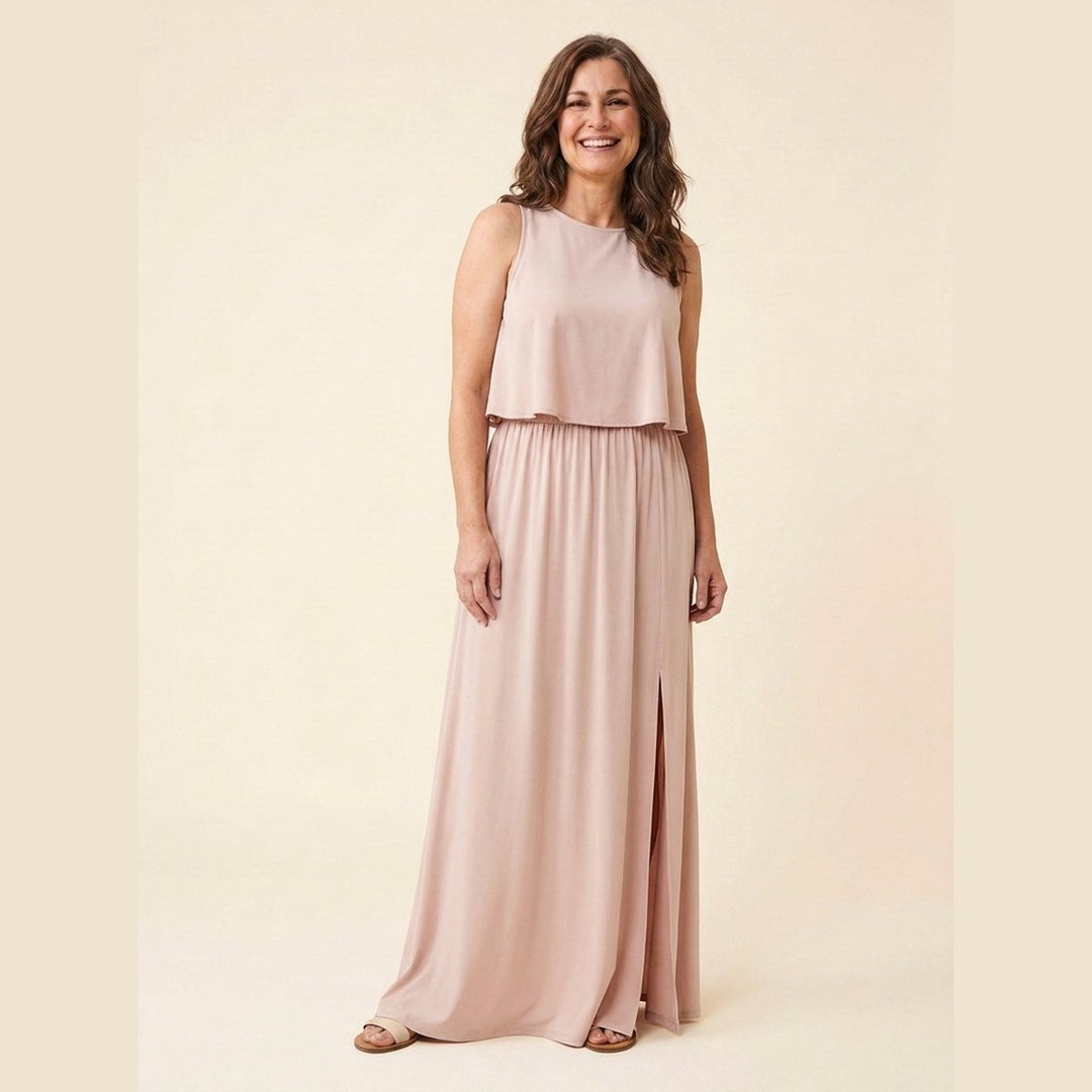 Giselle sleeveless loose-fit maxi dress in blush khaki