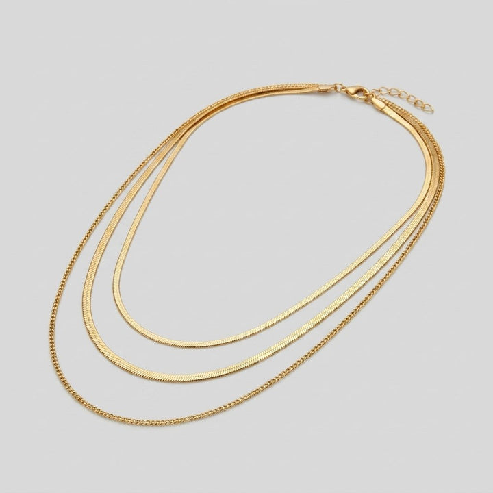 Gold multi layered necklace angle
