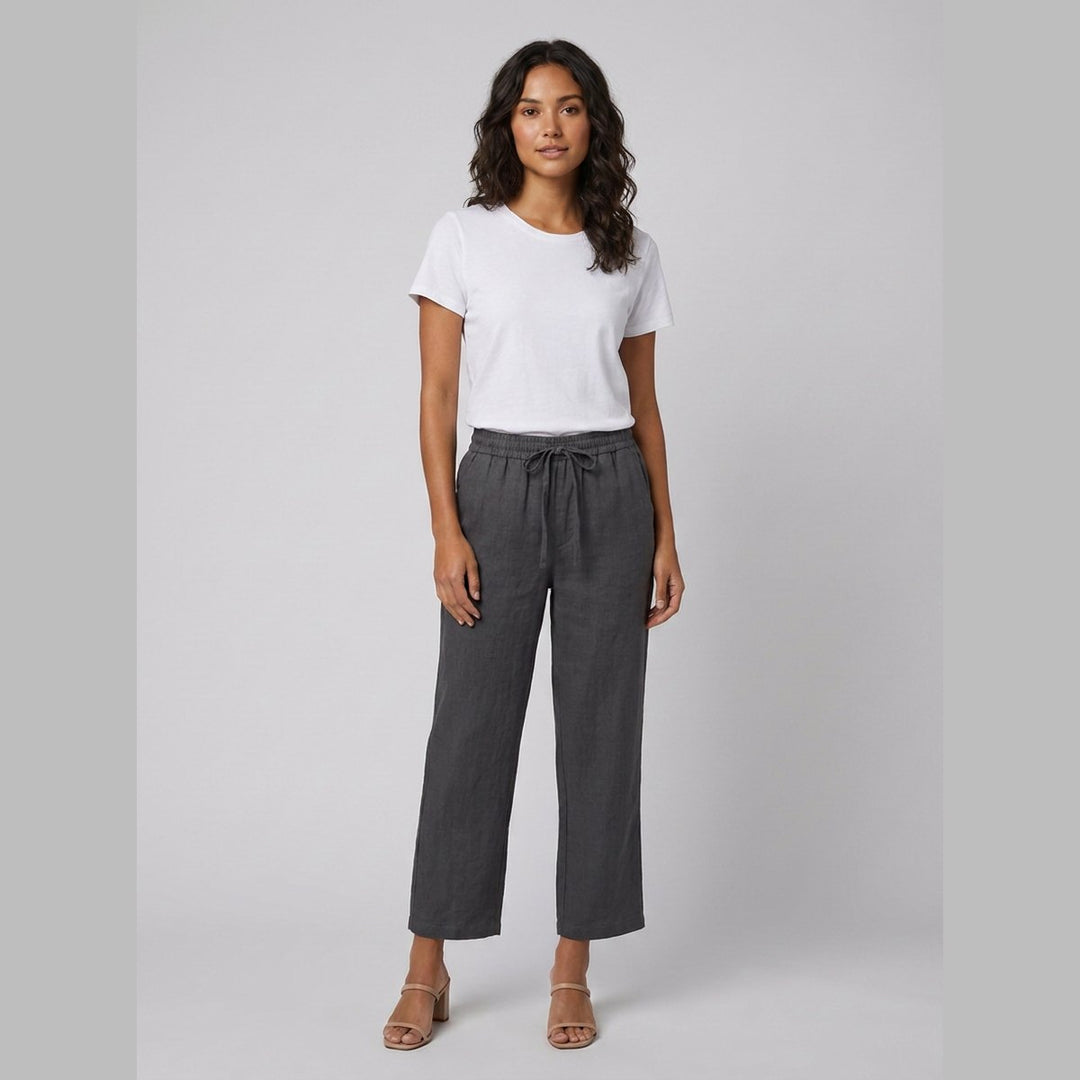 Haru wide-leg cropped linen trousers in dark grey