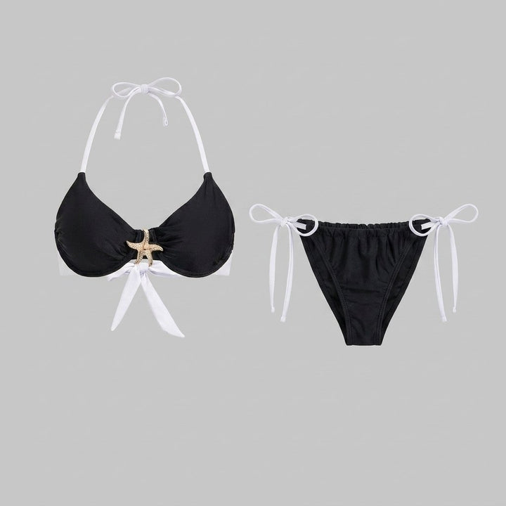 Black halter bikini set front flat-lay