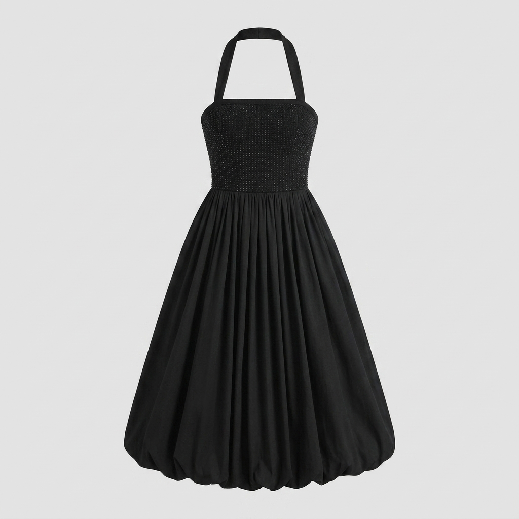 Haven black bubble-hem knit midi dress product flat-lay