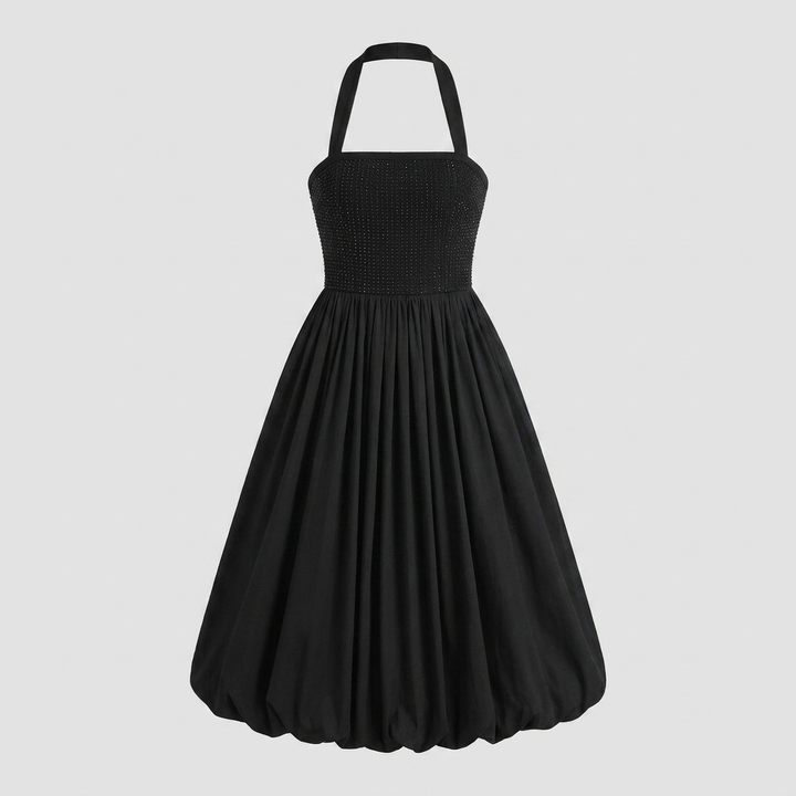 Haven black bubble-hem knit midi dress product flat-lay